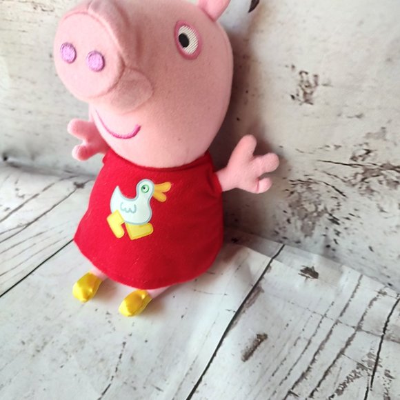 8" pink pig plush character red shirt with white duck - Picture 3 of 8